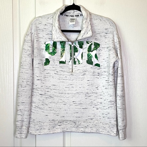 Victoria’s Secret PINK Half Zip Fern Print Sweatshirt XSmall - Picture 1 of 6